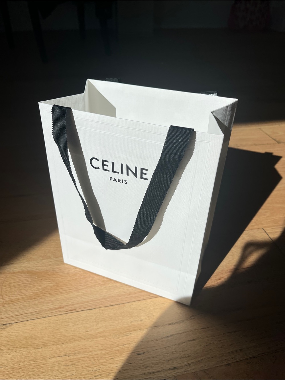 Celine White Shopping Bag with Black Ribbon Handles